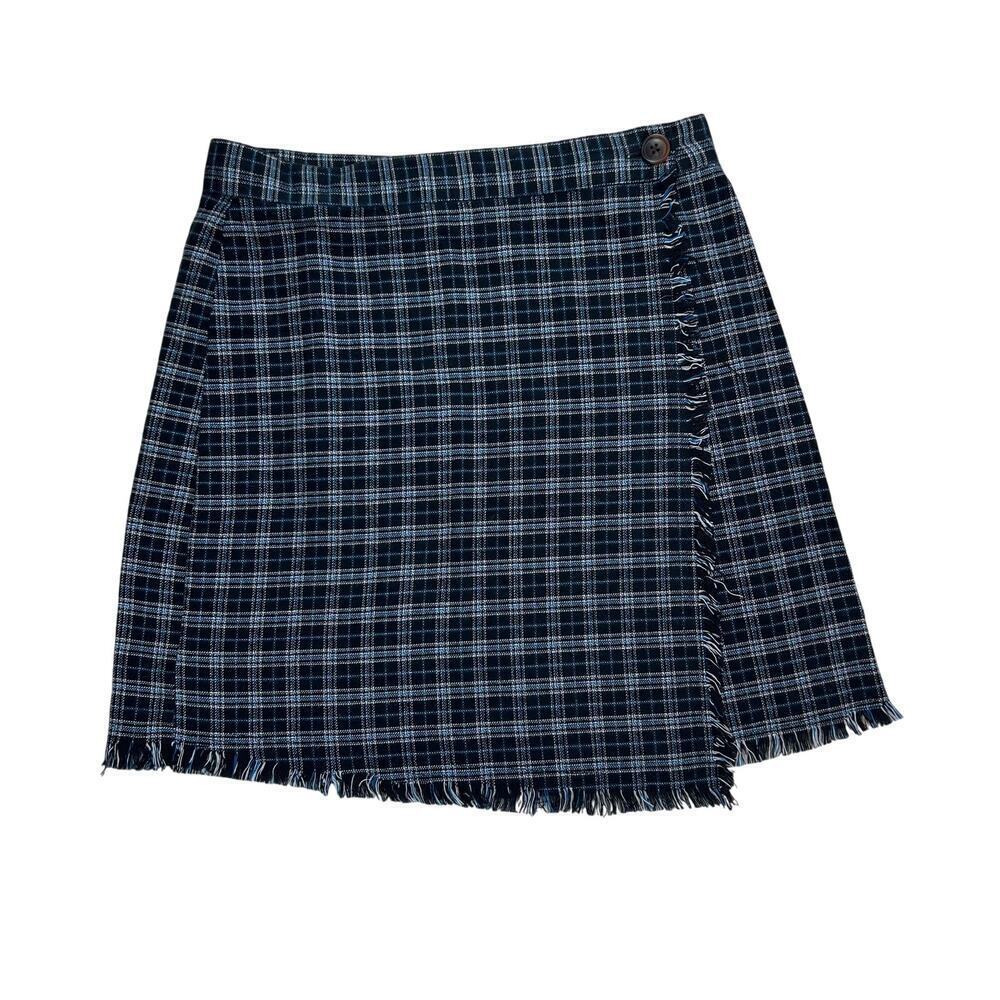 Urban Outfitters Mini Skirt Blue Plaid Fringed Size S
